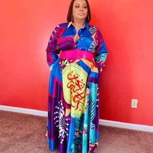 Multi color abstract long maxi dress